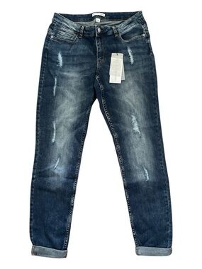 Y2K Distressed Skinny Ankle Jeans Blue Stretch Denim W31